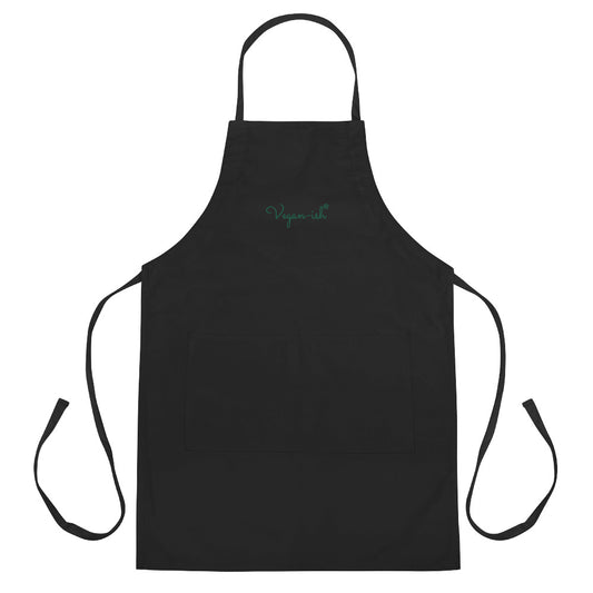 black bib apron with two pockets